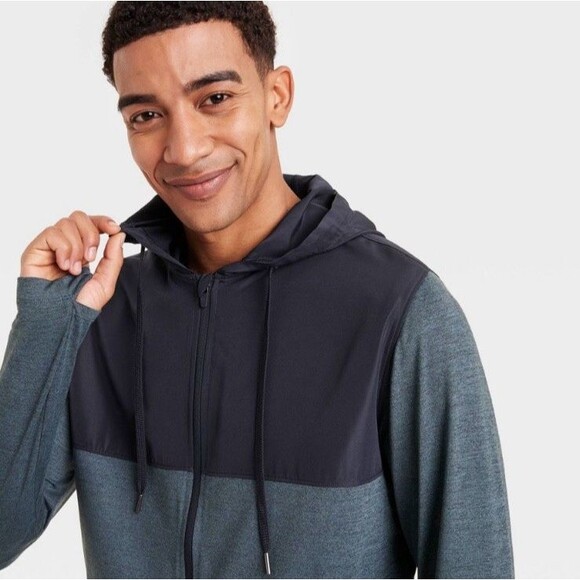 NWT All In Motion Men’s Soft Stretch Hooded Zip Up Jacket Navy Blue- Size XL - Picture 3 of 11